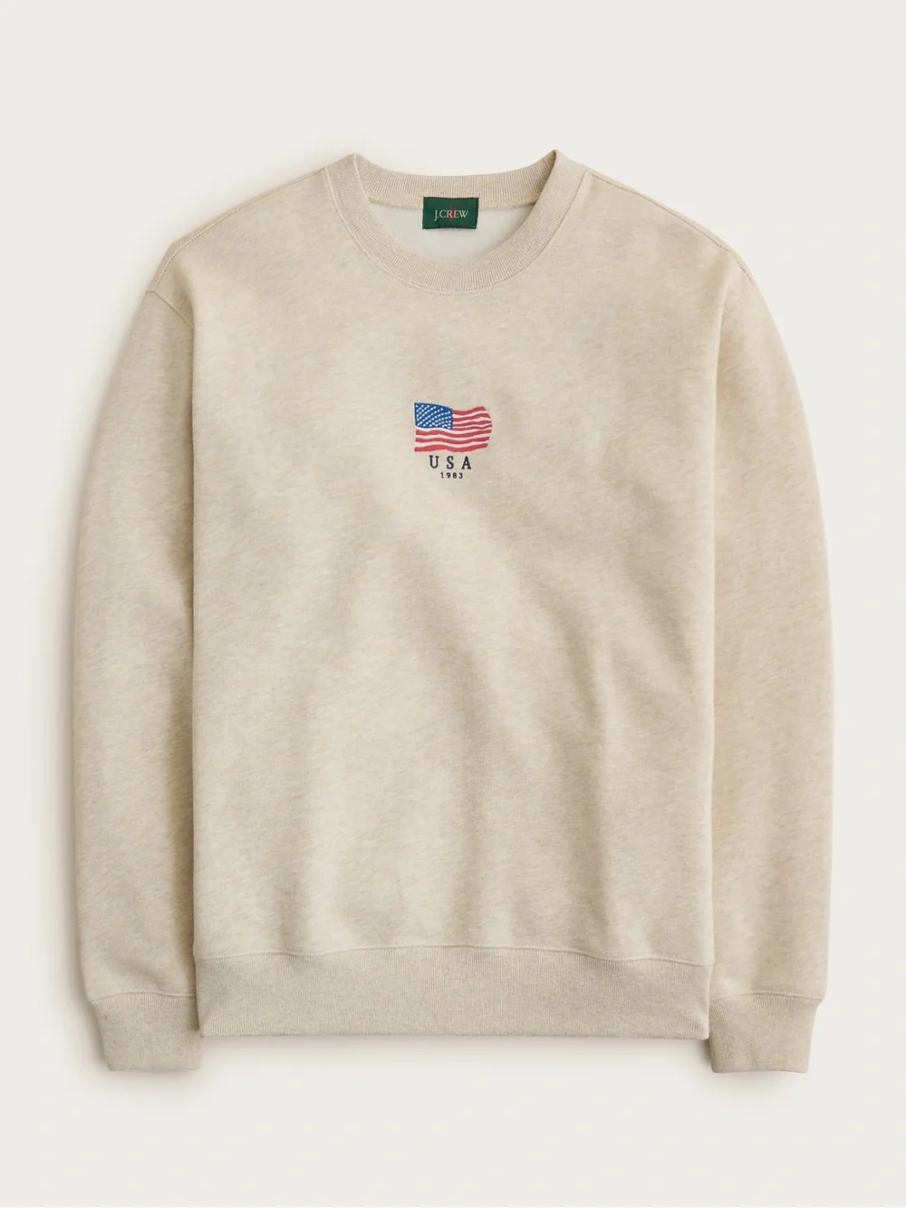 J. CREW '83 fleece sweatshirt with flag embroidery Heather Ecru Size M $98 CR210 - Picture 5 of 9